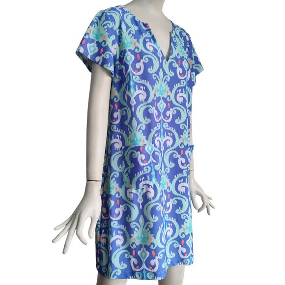 Britt Ryan Bohemian Print Pockets Nylon Spandex Stretch Mini Shift Dress Sz L - Picture 3 of 7